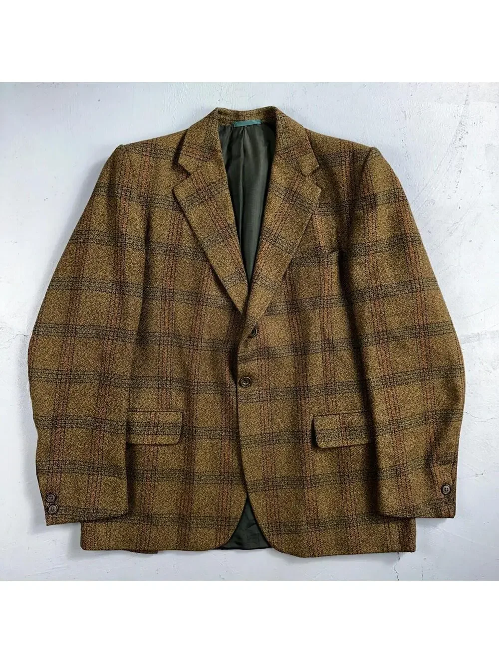 VTG Mens Suit 42 Jacket Sport Coat Rockabilly 80s 70s Wool Stripe Brown Short
